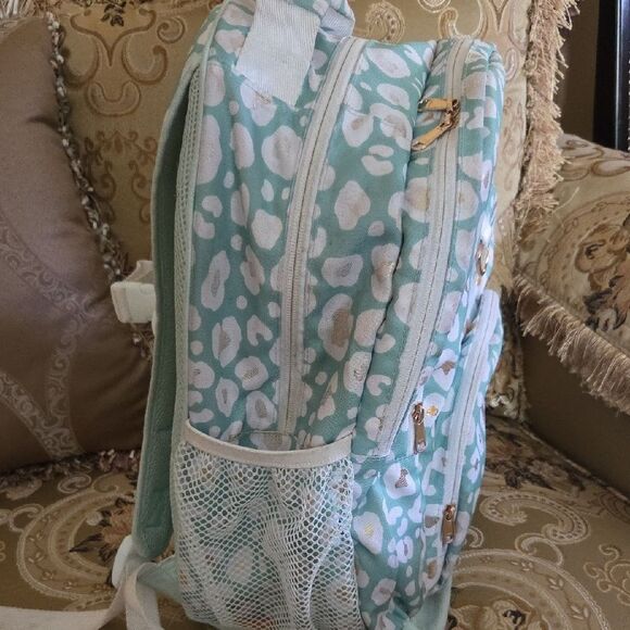 Pottery Barn Teen Aqua Gold Metallic Leopard Backpack - Picture 4 of 9